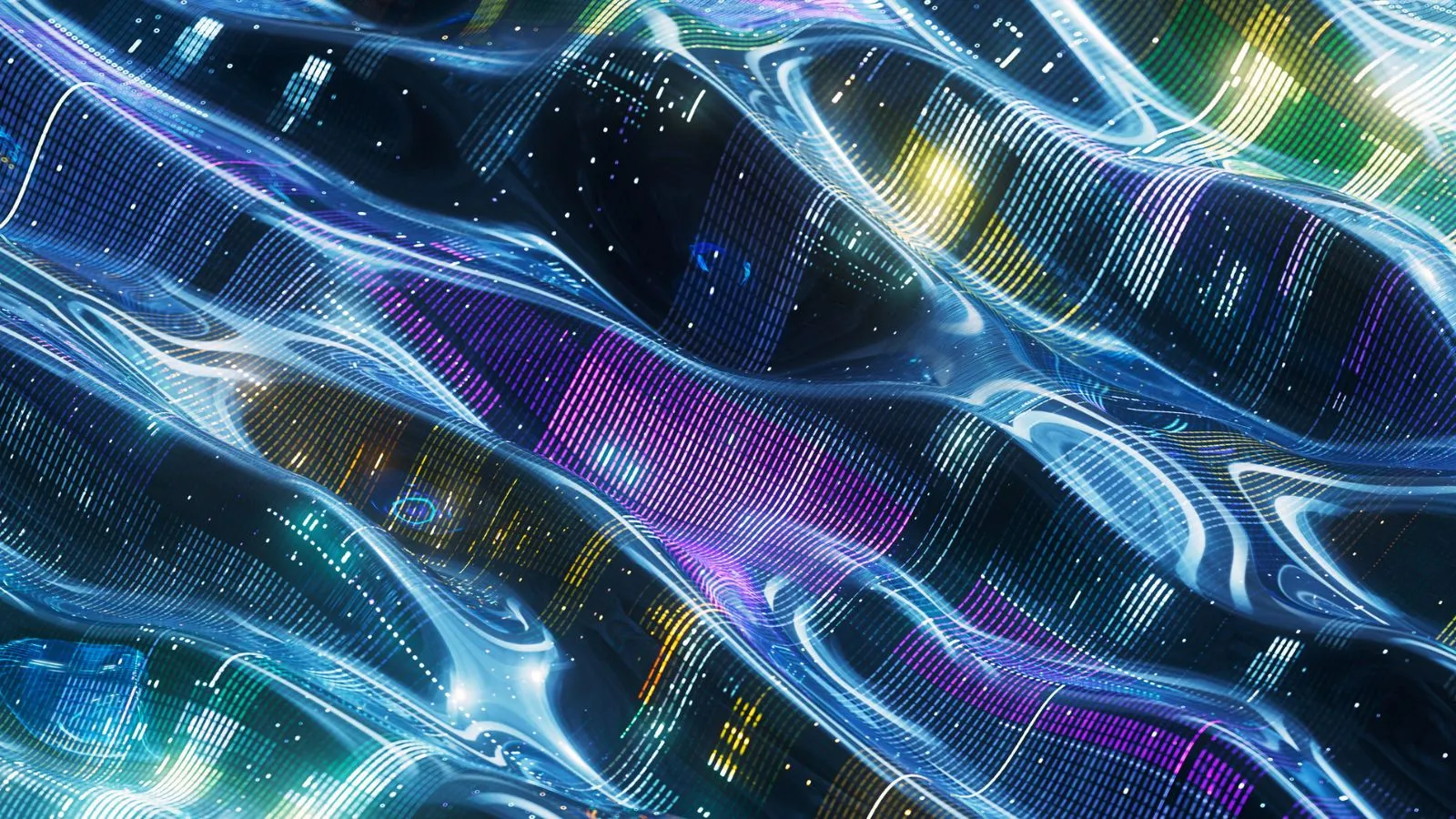 Glowing blue and orange light trails symbolizing fast data processing and digital connectivity across networks.