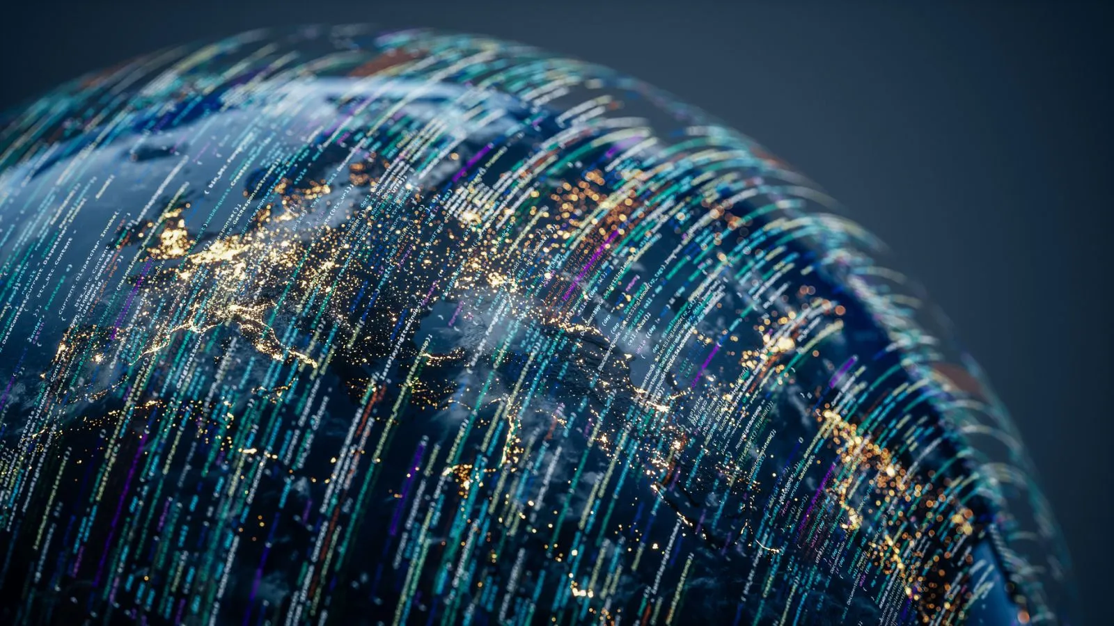 Digital map of Earth with glowing lines connecting different geographic regions to represent global communication.
