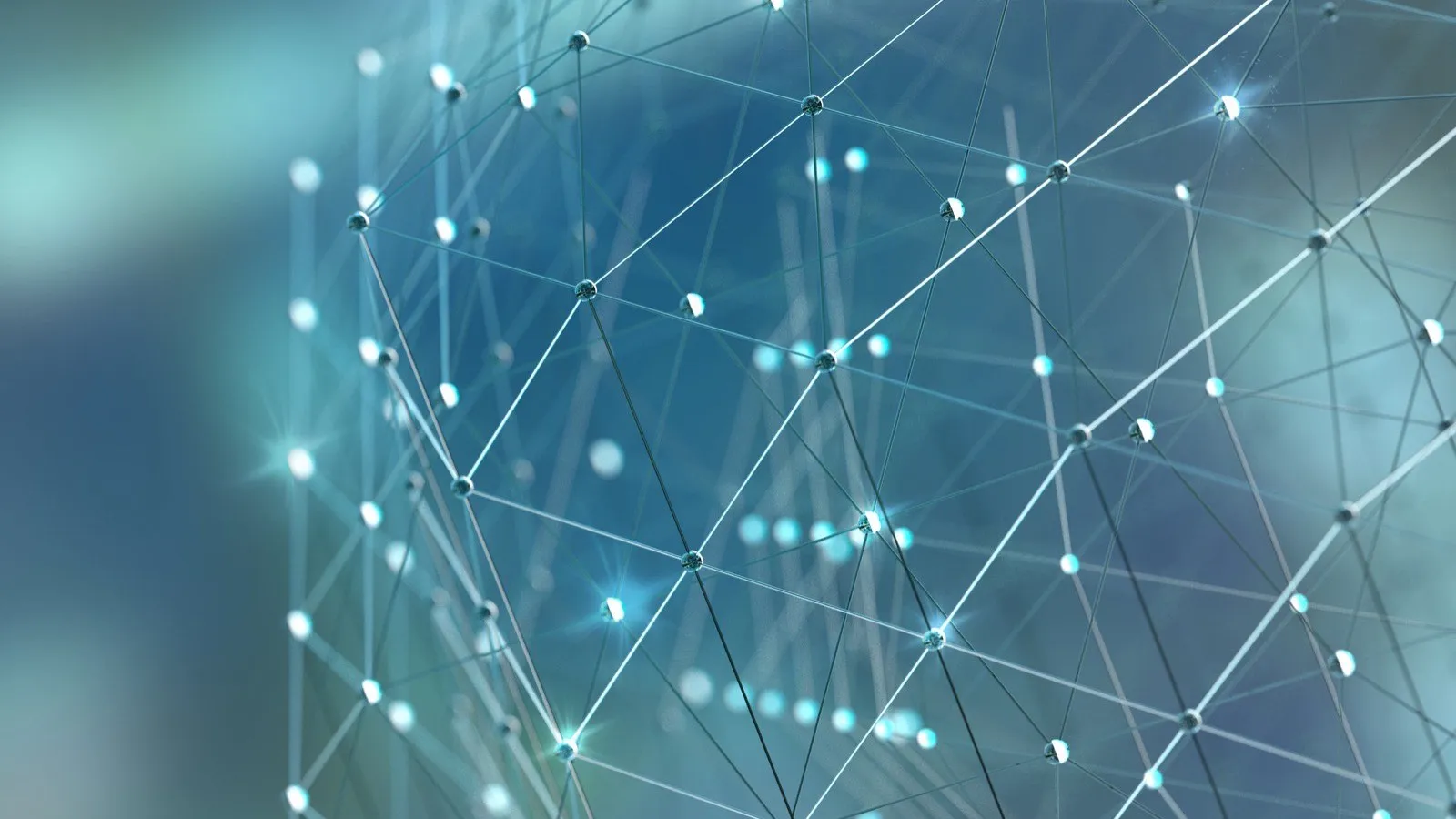 Abstract mesh of connected nodes and links representing data lineage moving down the AI supply chain