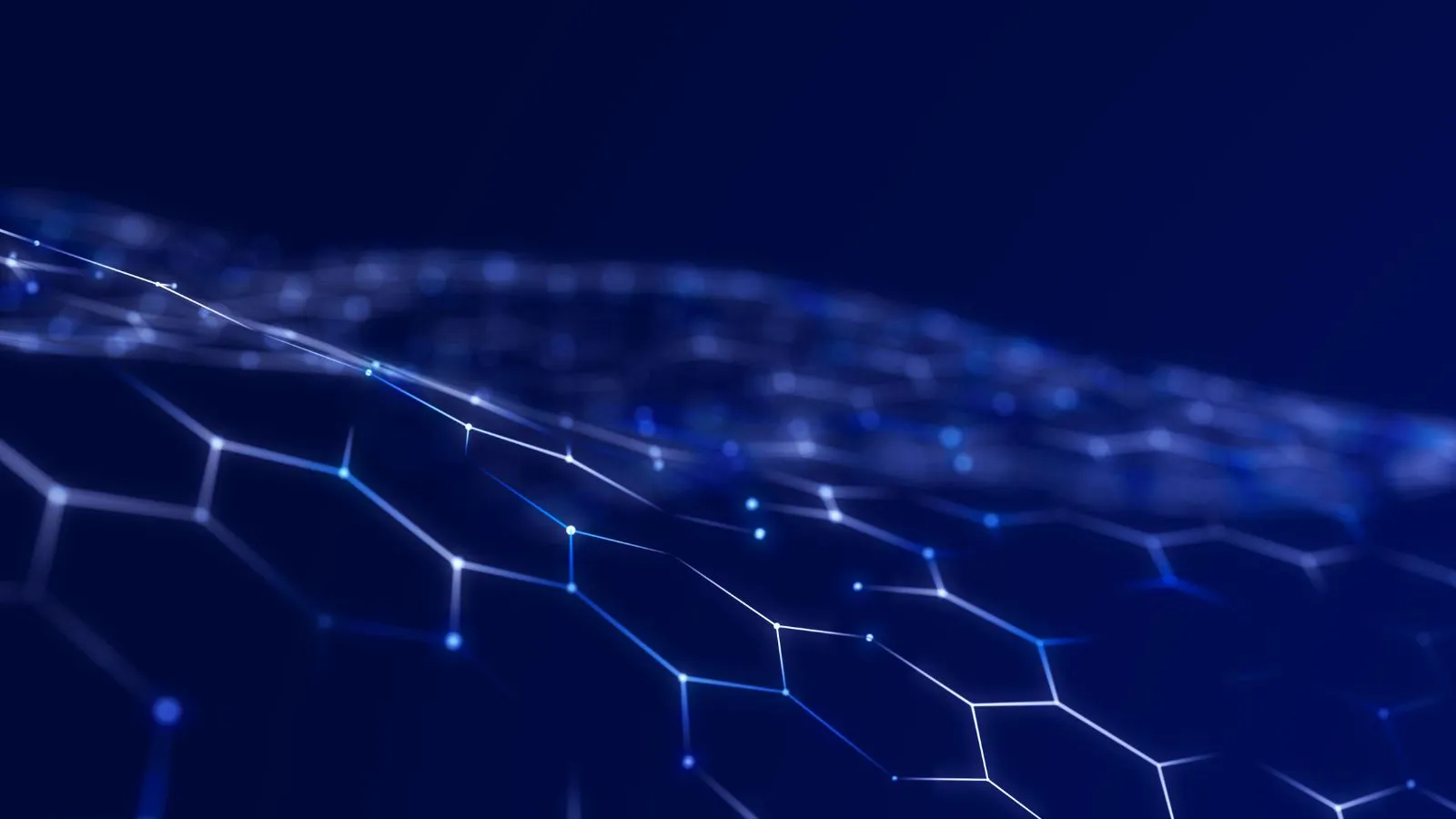 Interconnected honeycomb network pattern representing global data transfer and technology.