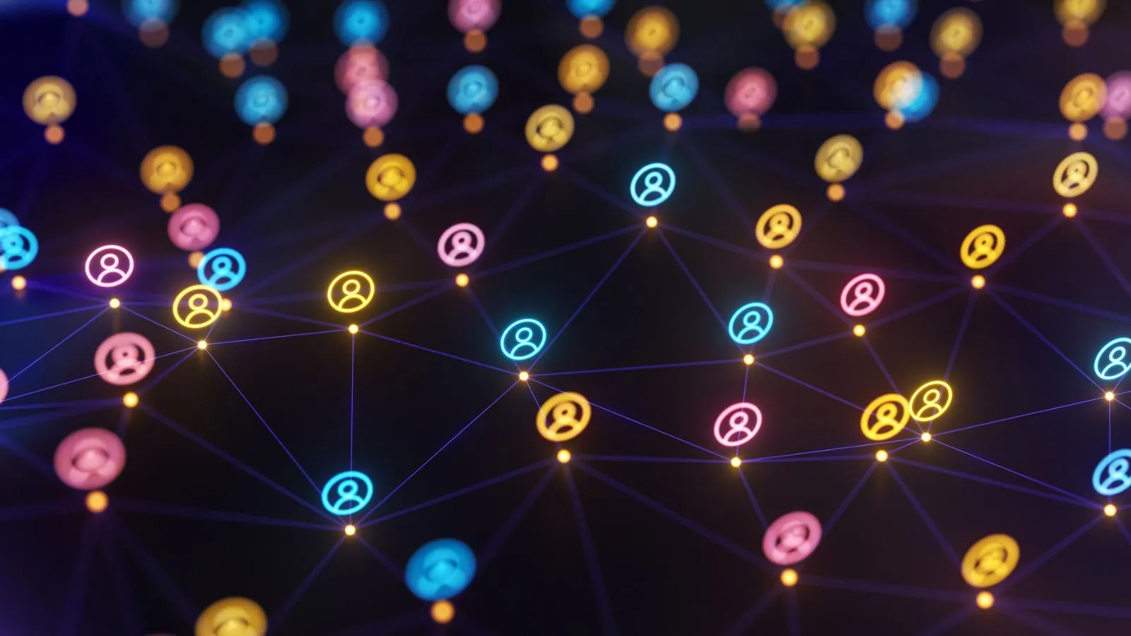 People icons connected by dots on a futuristic digital background representing the human networks and specialist linguists that underpin multilingual AI evaluation infrastructure