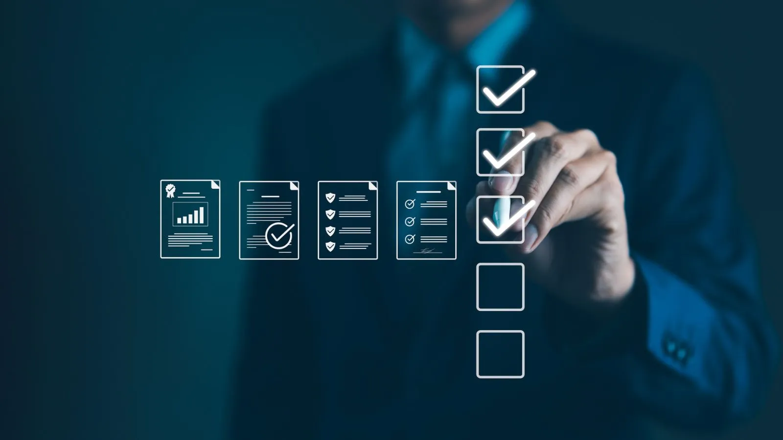 Checklist and document control icons representing quality review and governance for multilingual language data