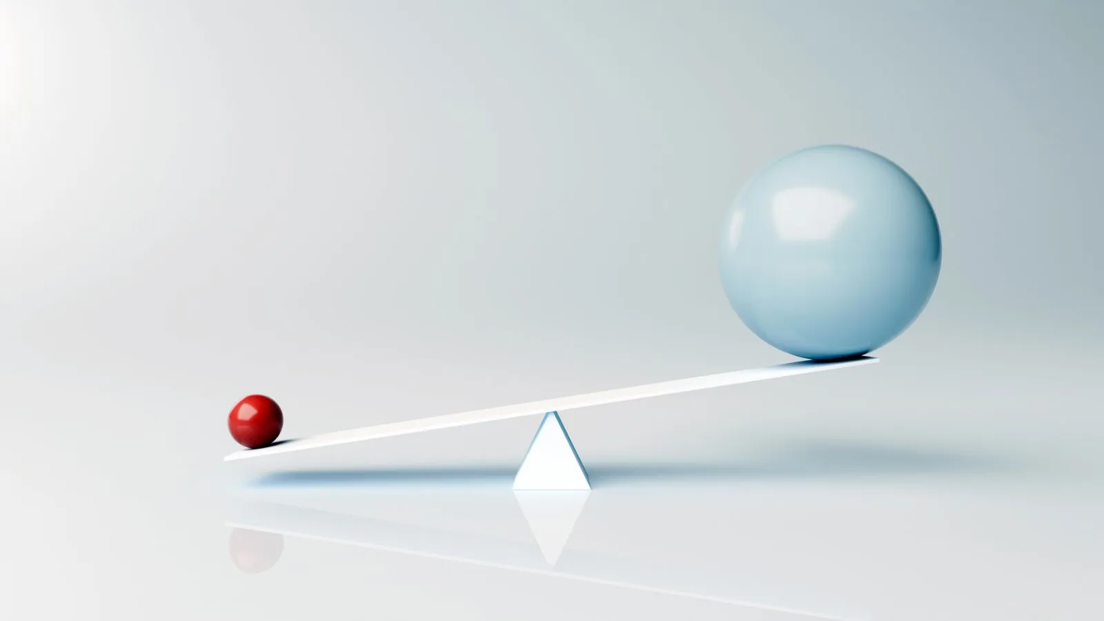 Small red ball tipping a seesaw against a larger blue ball, symbolizing quality trade-offs versus speed